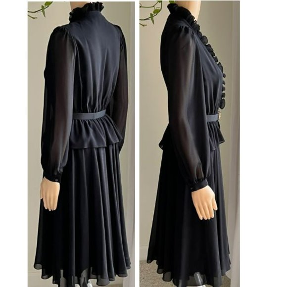 Japanese VINTAGE Goth Black LAMBALLE Long Sleeve Secretary Dress Small RARE - Picture 5 of 12